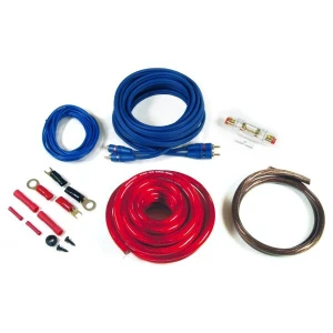 Komplet kablov Renegade REN10KIT za avtozvočnike, 10mm2, vključuje modre, rdeče in rjave kable.