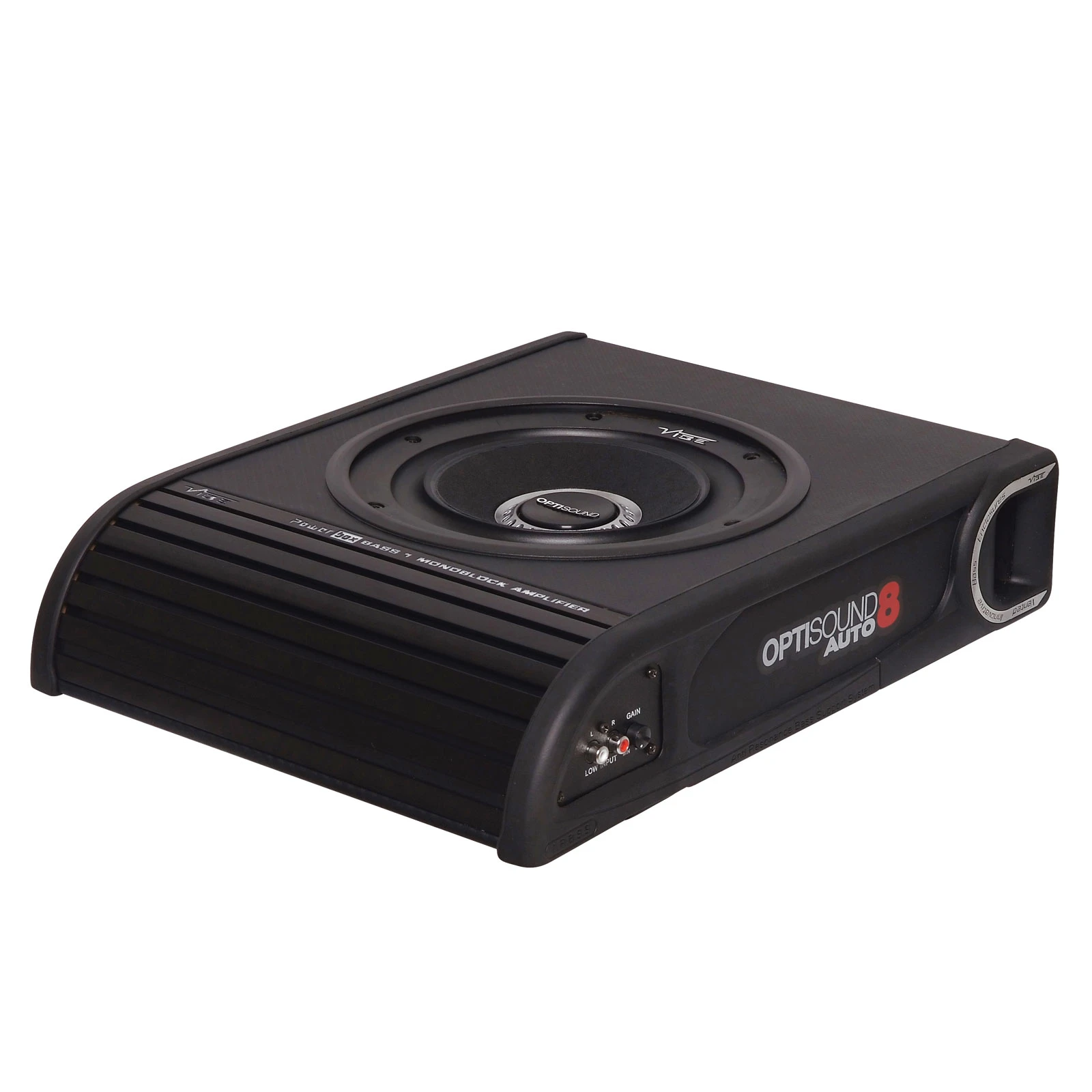 Aktivni subwoofer v ohišju Vibe OPTISOUNDAUTO8A-V2 za močno bass zvok.