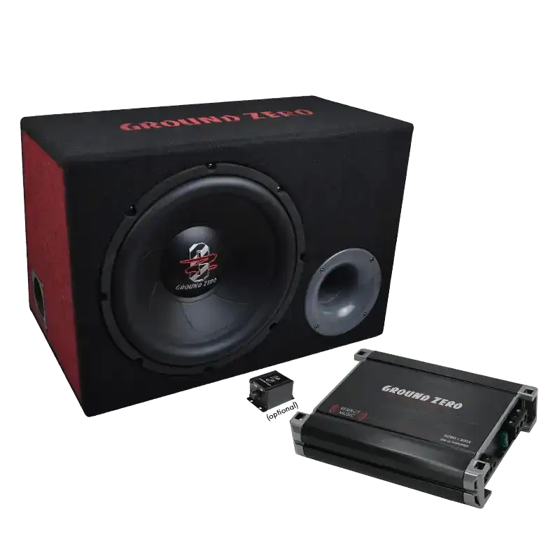 Vozniški subwoofer in ojačevalec Ground Zero GZBASSKIT 12.300X-II za močno zvokovno izkušnjo.