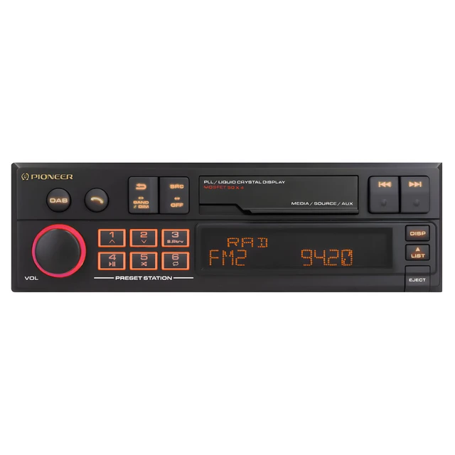 Avtoradio Pioneer SXT-C10PS retro, klasičen dizajn z digitalnim prikazom in funkcijami za avtozvočen.