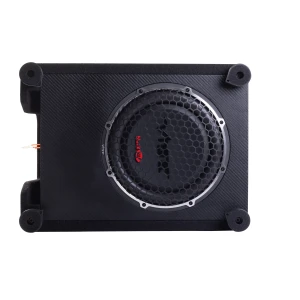 Vibe BA10SQ-V4 subwoofer v ohišju za močno bass glasbo.