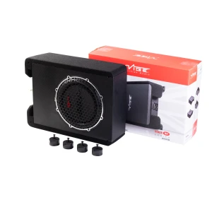 Vibe BA10SQ-V4 subwoofer v ohišju za močno bass glasbo.