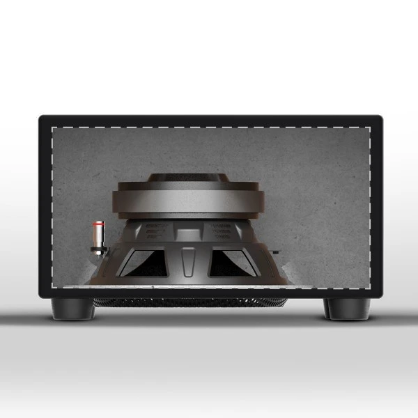 Subwoofer Helix IK E8.1-DVC2 MK2 v ohišju za avtozvočenje.