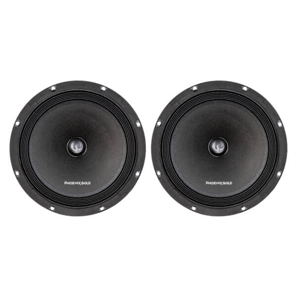 Dva črna avtozvočnika Phoenix Gold ZP8 za avto audio sistem.