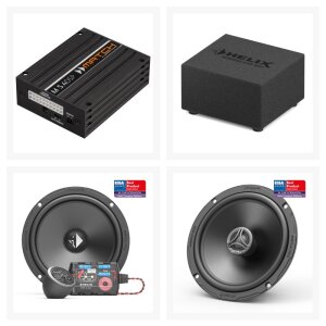 Avdio oprema za Mercedes EQA, vključuje ojačevalnik, subwoofer in zvočnike.