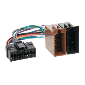 ISO konektor za avtoradio JVC s 16-pin priključki in kabli.