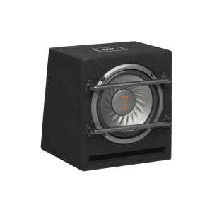 Kompakten avto subwoofer z zaščitnimi rešetkami in močnim zvokom.