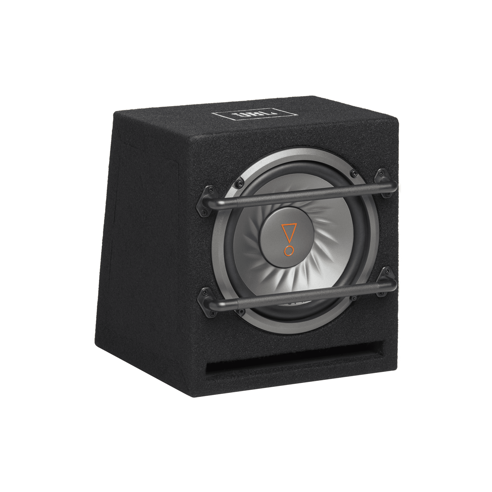 Kompakten avto subwoofer z zaščitnimi rešetkami in močnim zvokom.