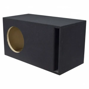 Car audio subwoofer box in black finish for car audio.