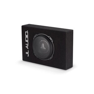 Subwoofer JL Audio v ohišju za globok bass in kakovostno zvokovno izkušnjo.