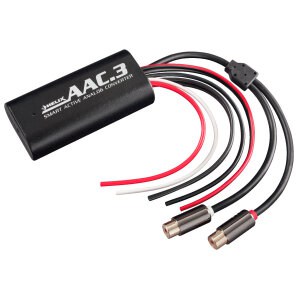 DAC-3 pretvornik za avto audio sistem, priključki za zvočnike in napajanje.