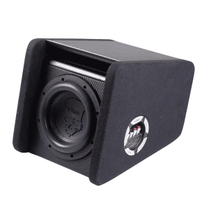 Izjemen avdio subwoofer v ohišju za avtomobilski glasbeni sistem.