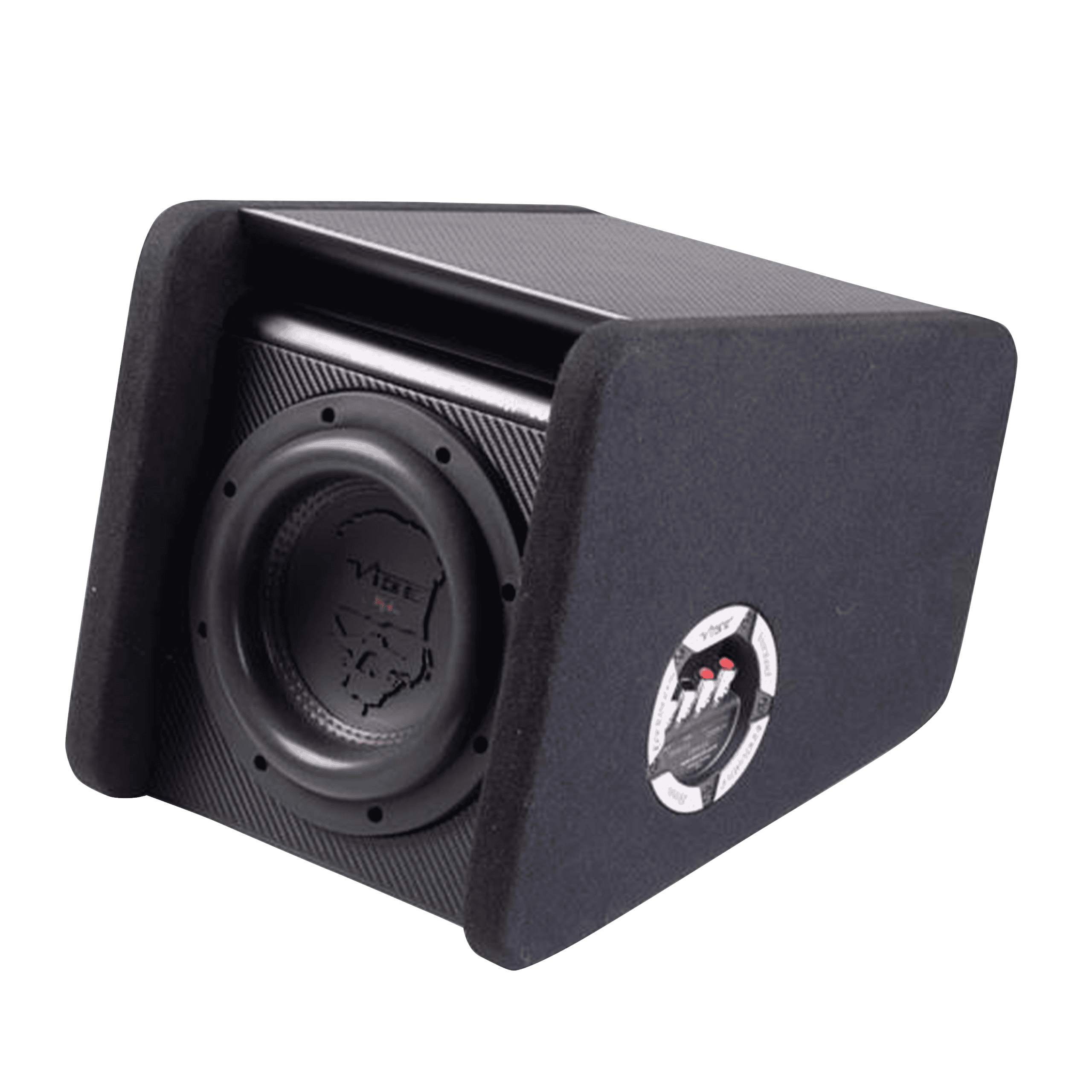 Izjemen avdio subwoofer v ohišju za avtomobilski glasbeni sistem.