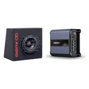 Subwoofer in avdio ojačevalnik za avtomobilski sistem.