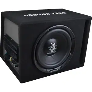 Ground Zero subwoofer za avtomobilski zvok, močan bass, črni ohišje.