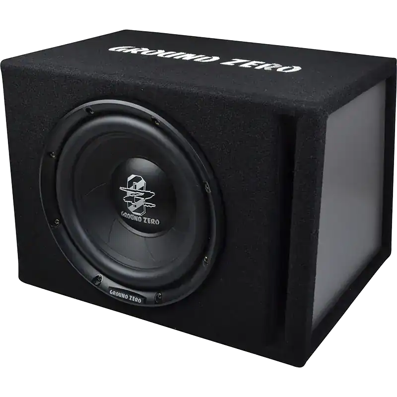 Visokozmogljiv subwoofer iz sistema Ground Zero v black ohišju.