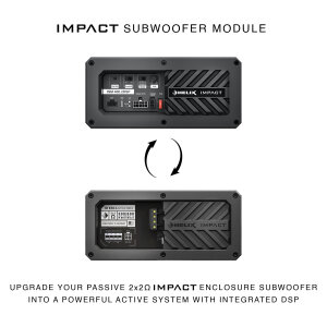 Helix IMPACT subwoofer module with DSP and connections.