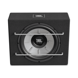 JBL subwoofer za avto z zaščitno mrežo in močnim zvokom.