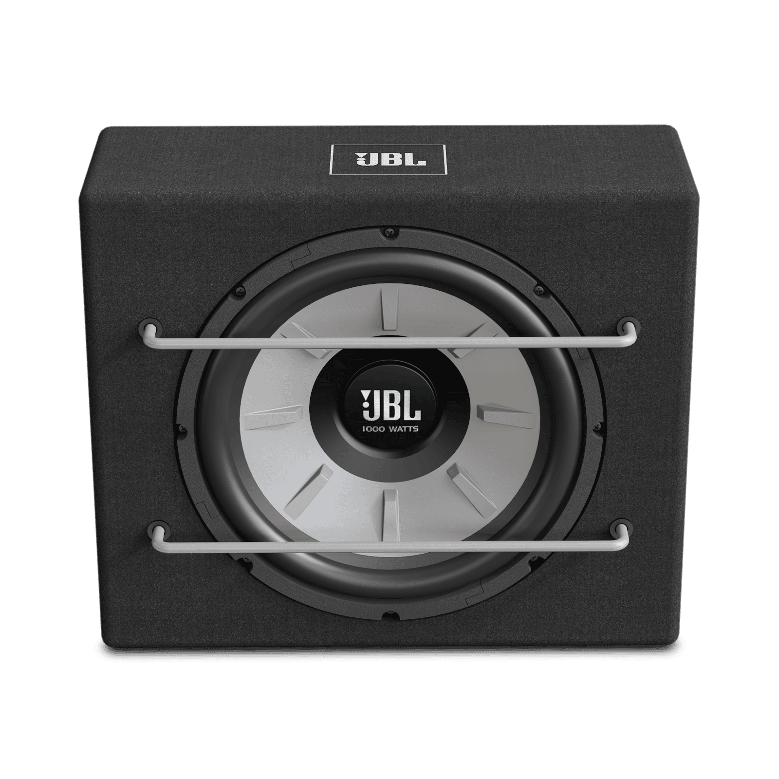 JBL subwoofer za avto z zaščitno mrežo in močnim zvokom.
