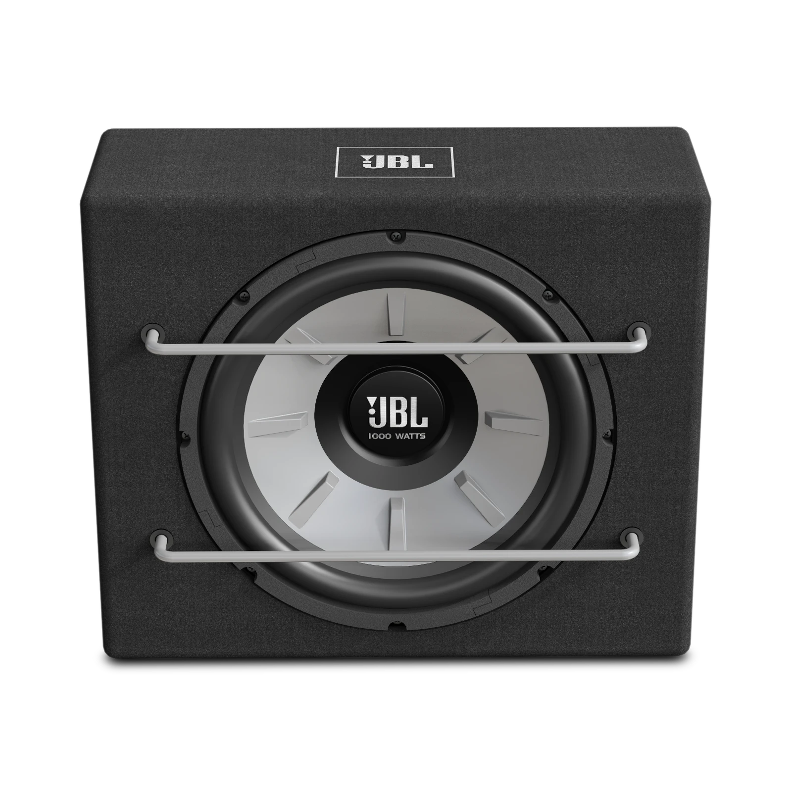 JBL subwoofer za avto z zaščitno mrežo in močnim zvokom.