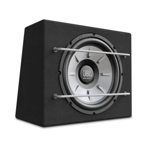 JBL subwoofer za avto z zaščitno mrežo in močnim zvokom.