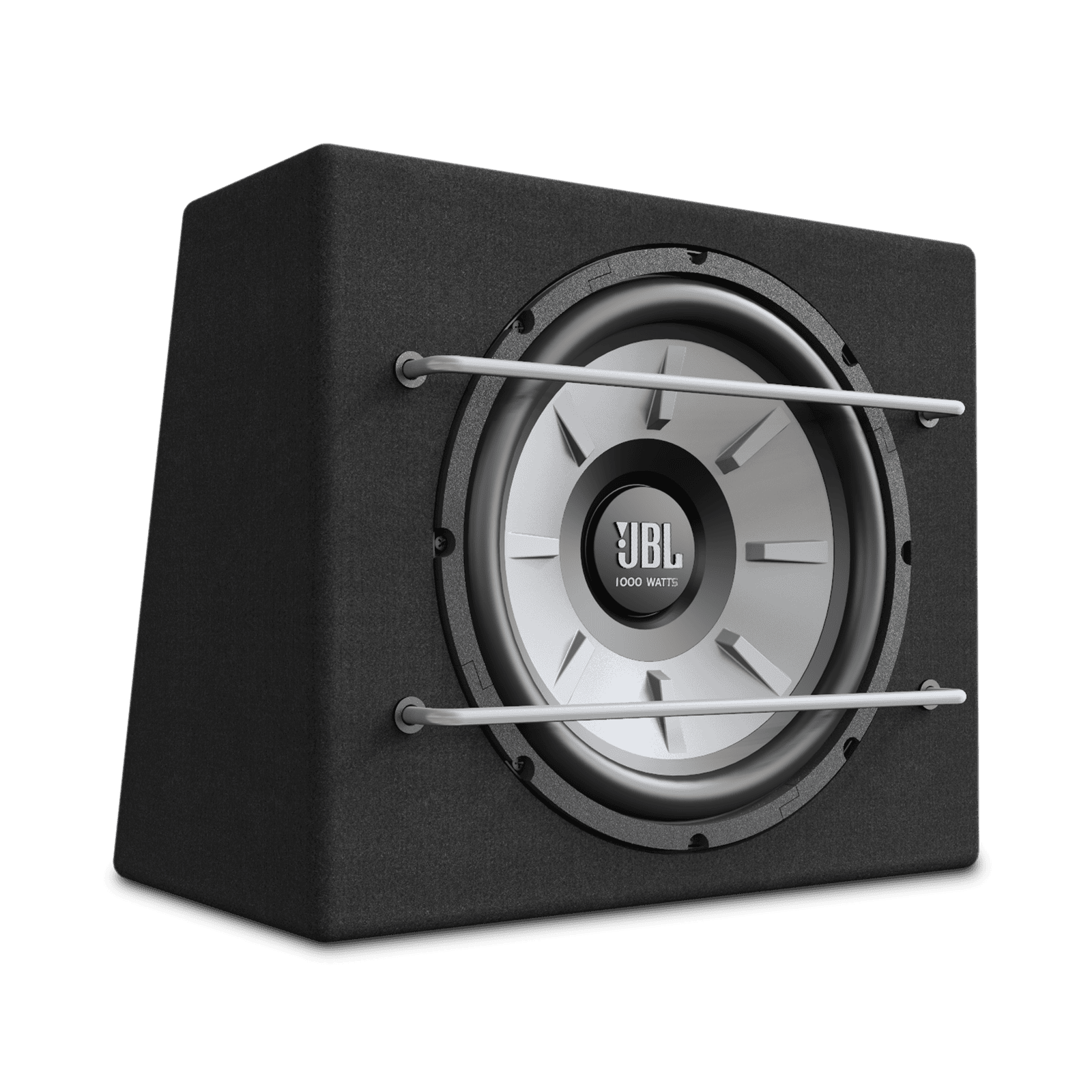 JBL subwoofer za avto z zaščitno mrežo in močnim zvokom.