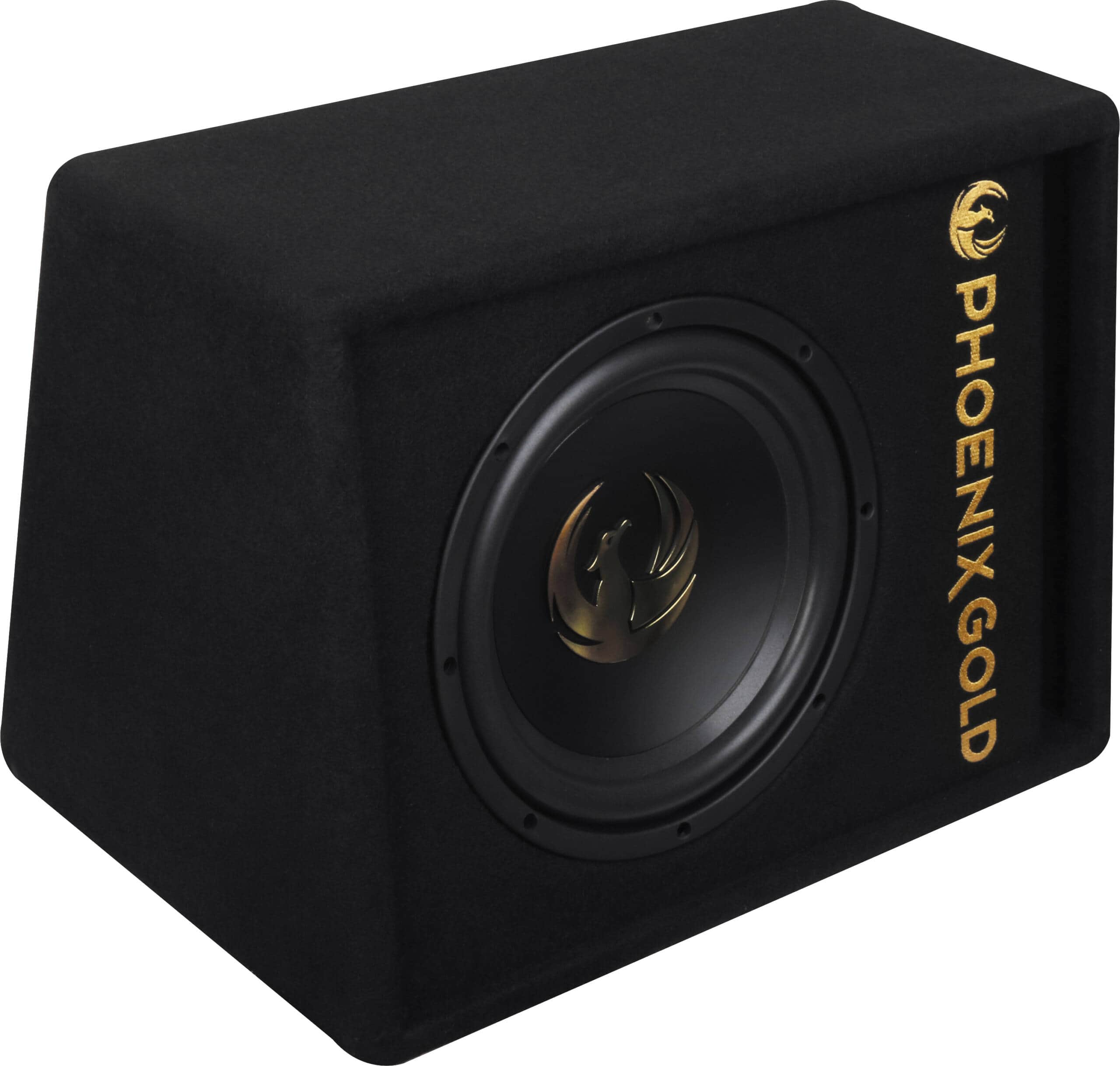 Aktivni subwoofer Phoenix Gold Z8AB v ohišju za močno bass glasbo.