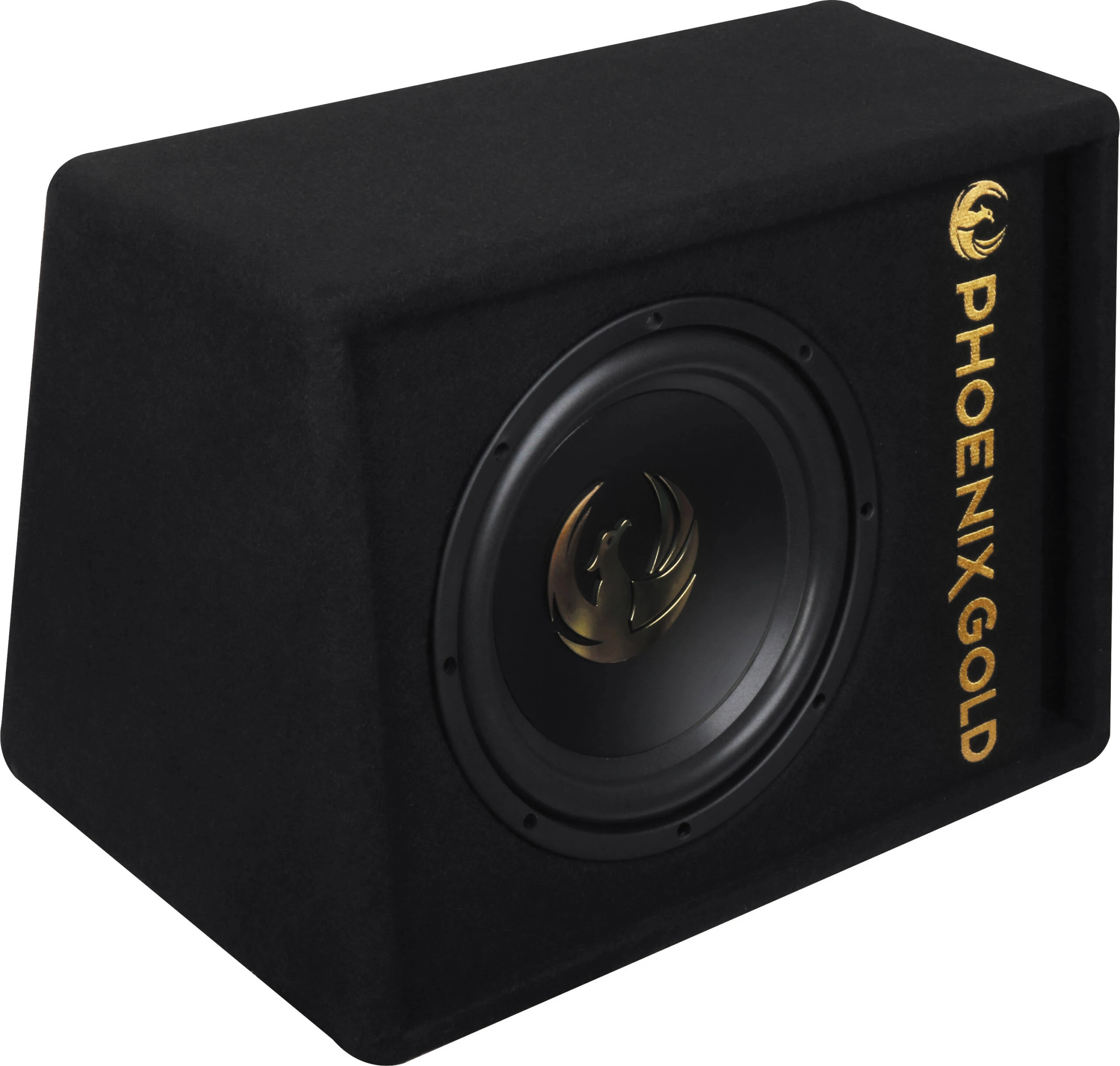 Aktivni subwoofer Phoenix Gold Z8AB v ohišju za močno bass glasbo.