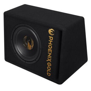 Aktivni subwoofer Phoenix Gold Z8AB v ohišju za močno bass zvok.