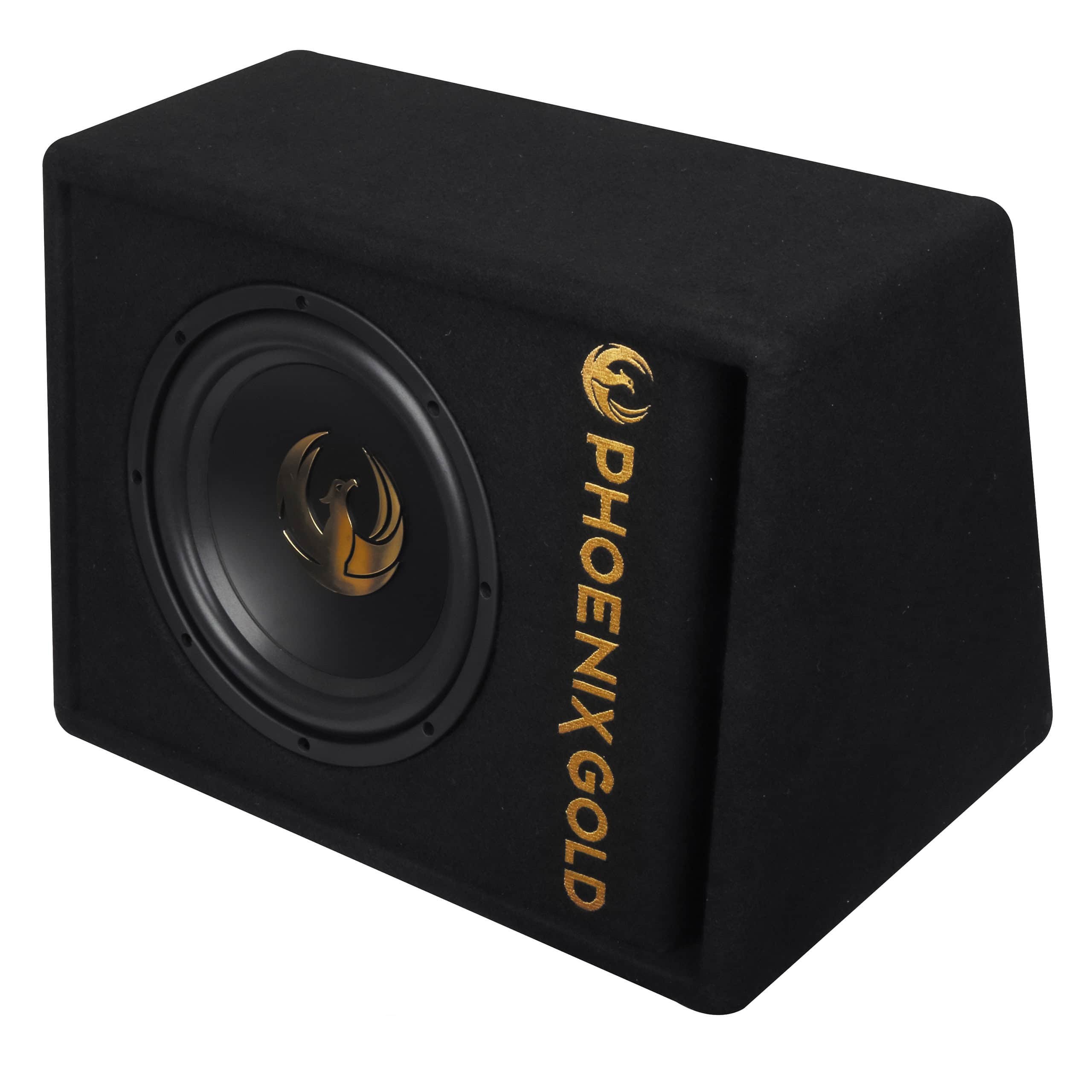 Aktivni subwoofer Phoenix Gold Z8AB v ohišju za močno bass zvok.