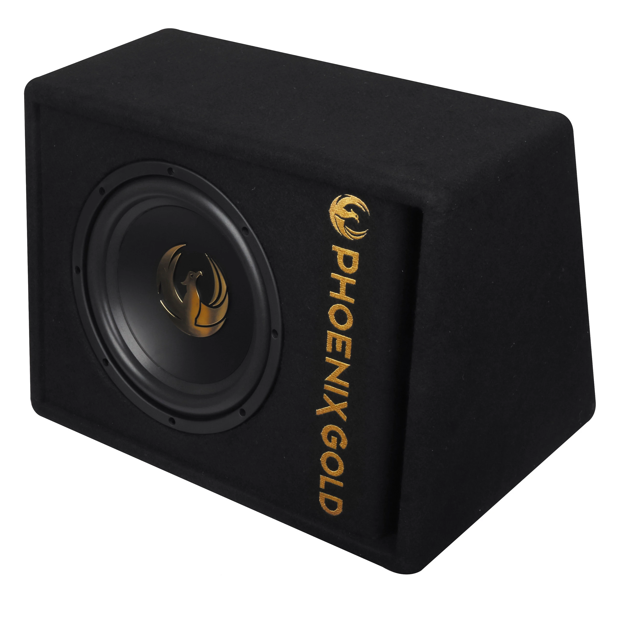 Aktivni subwoofer Phoenix Gold Z8AB v ohišju za močno bass zvok.
