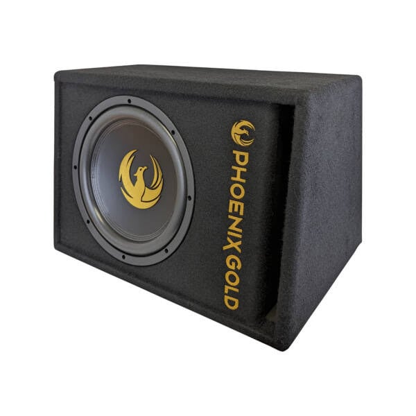Aktivni subwoofer Phoenix Gold Z12AB v ohišju za avtozvočnike.