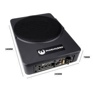 Aktivni subwoofer Phoenix Gold ZR10P za avto z močnim ohišjem.