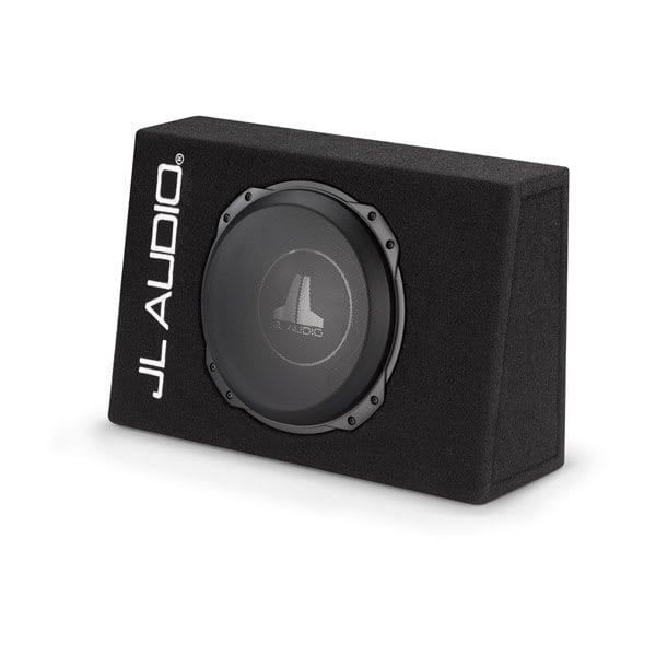 Subwoofer JL Audio CS110TG-TW3 v ohišju za avto z nizko glasnostjo.